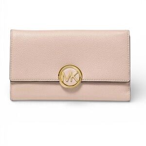 Michael Kors Blush Pebbled Leather Snap-Front Wallet with Gold Logo